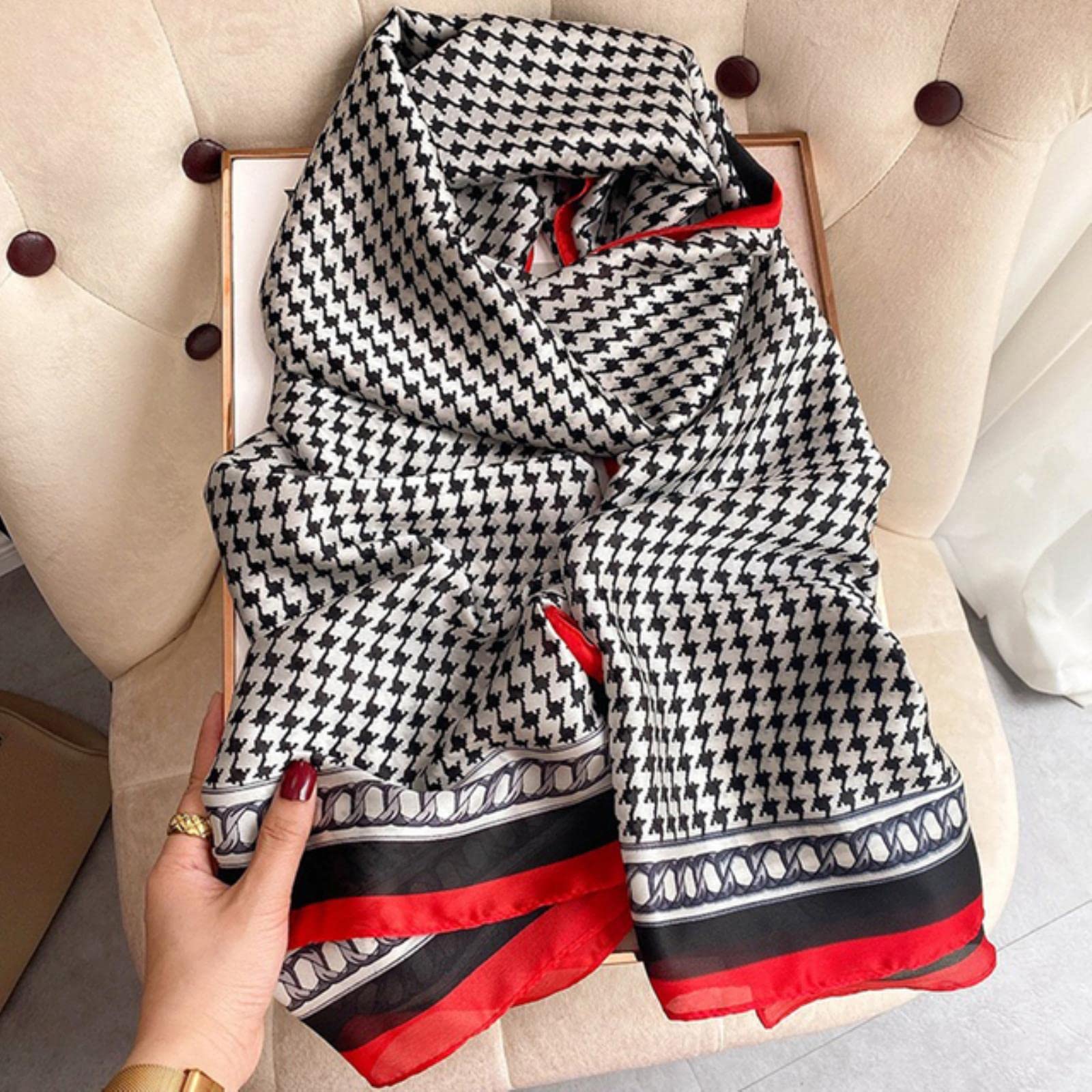 MBU Women Silk Winter Scarf Luxury Design Print Lady Beach Shawl Scarves Fashion Smooth Foulard Female Hijab