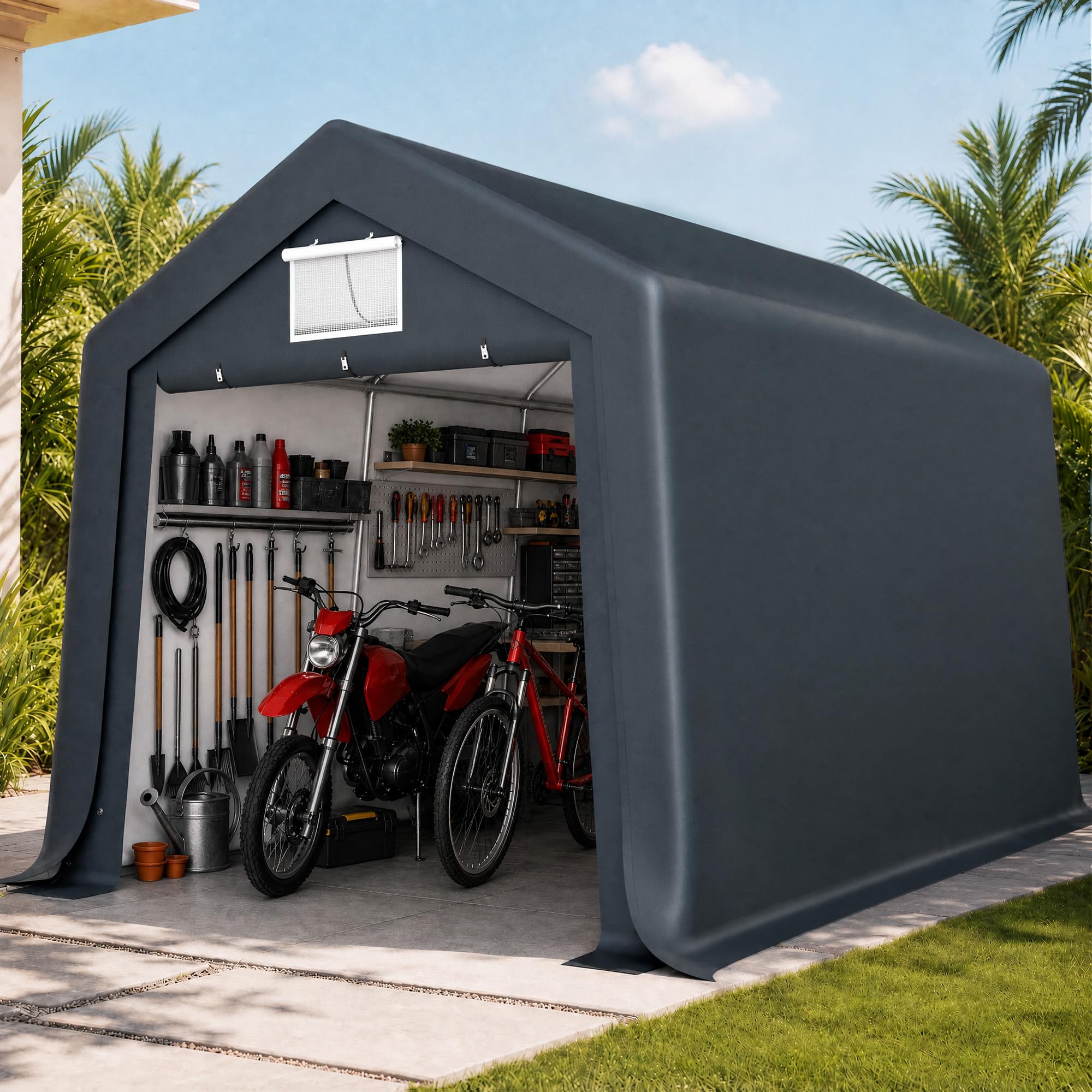 PHI VILLA 10x15ft Portable Carports, Car Tents Storage Shed Garage Canopy