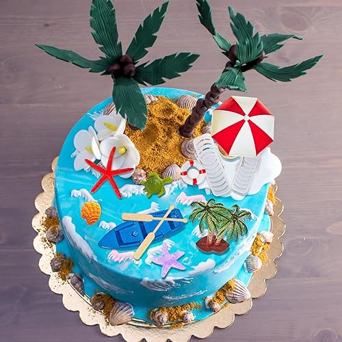 Miniatura 6 de Patelai 12 piezas de decoración hawaiana para tartas de playa, silla de playa de verano y paraguas, decoración de palmeras verdes para temática