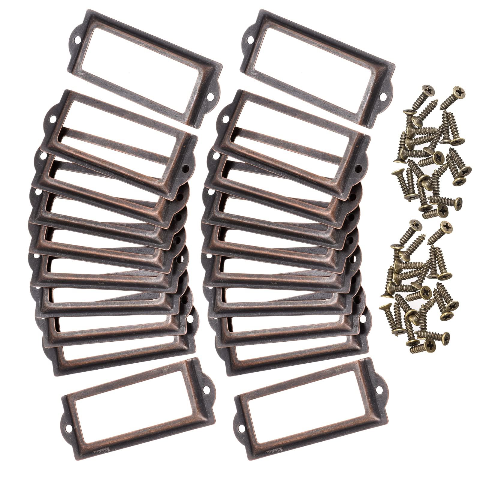 TA-VIGOR 83 x 30mm Antique Metal Label Holders Flie Card Frame 20pc Copper