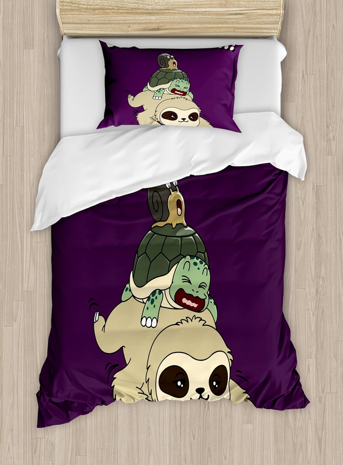 Ambesonne Fall Duvet Cover Set, Bitonal Plaided Background with Pinecones and Maple Leaves Autumn Vibe, Decorative 2 Piece Bedding Set with 1 Pillow Sham, Twin Size, Pale Grey Apricot Brown