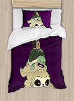 Vista 275 de Ambesonne Juego de funda de edredón color menta, líneas onduladas horizontales a rayas blancas abstractas de tonos suaves, exhibición de arte