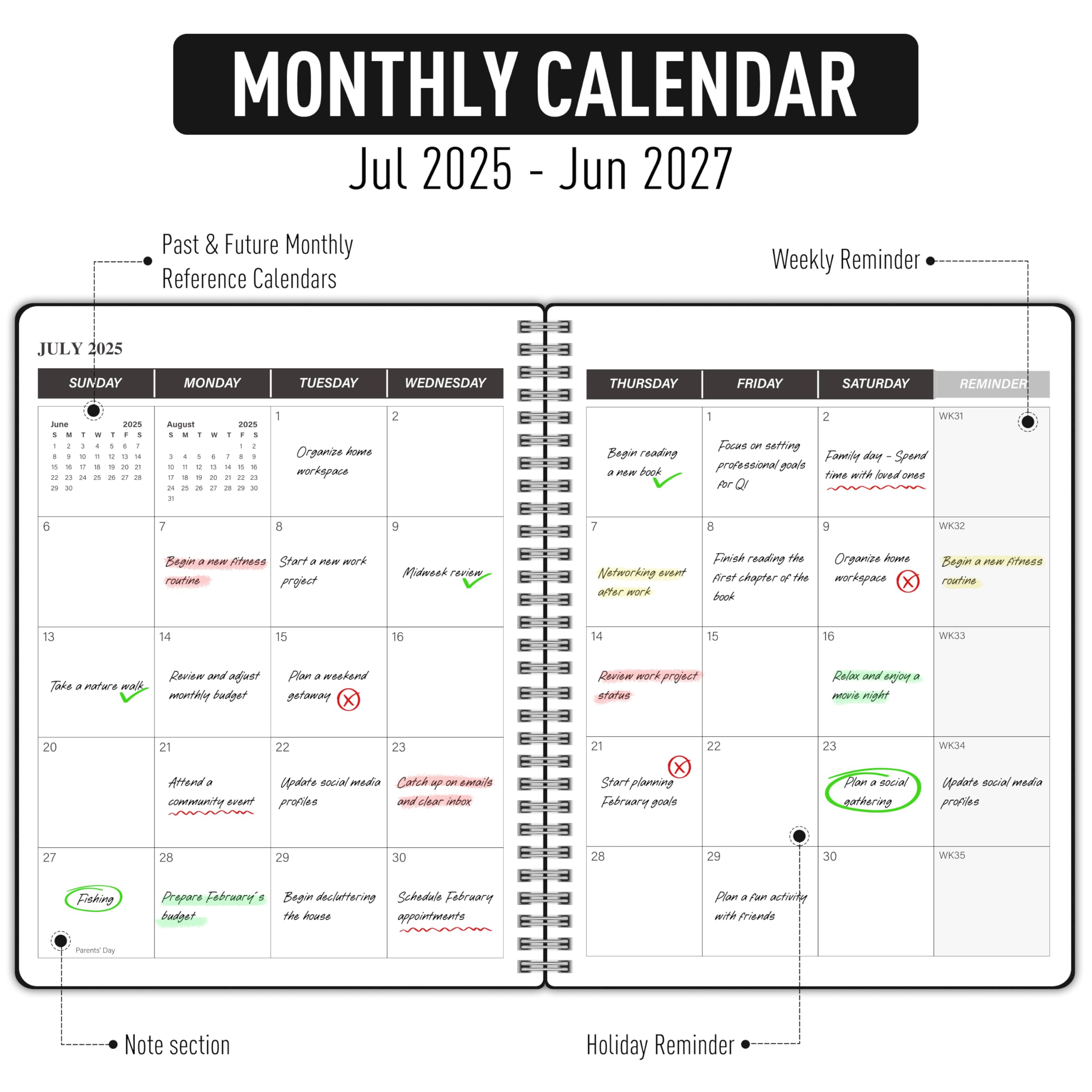 Amazon.com : Monthly Planner 2025-2027, Monthly Calender Jul