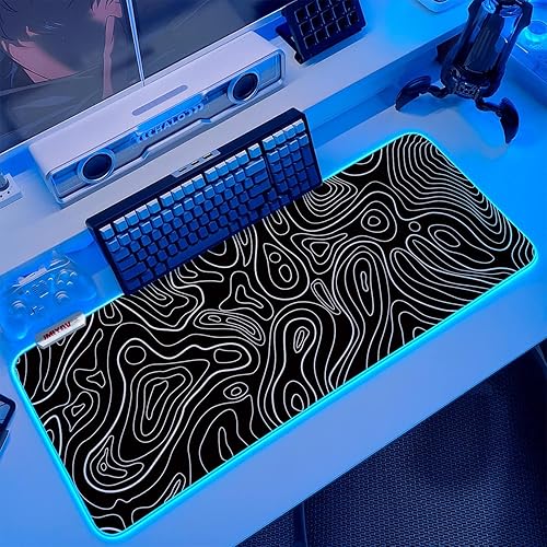 JMIYAV Alfombrilla de ratón topográfica para juegos Alfombrilla de ratón RGB con base de goma antideslizante Extra grande Cool XL XXL Alfombrilla de