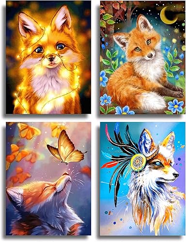 NEWSTARARTS Kits de pintura de diamantes de zorro para adultos y niños kits de arte de diamantes de bricolaje redondo 5D arte de gemas de taladro