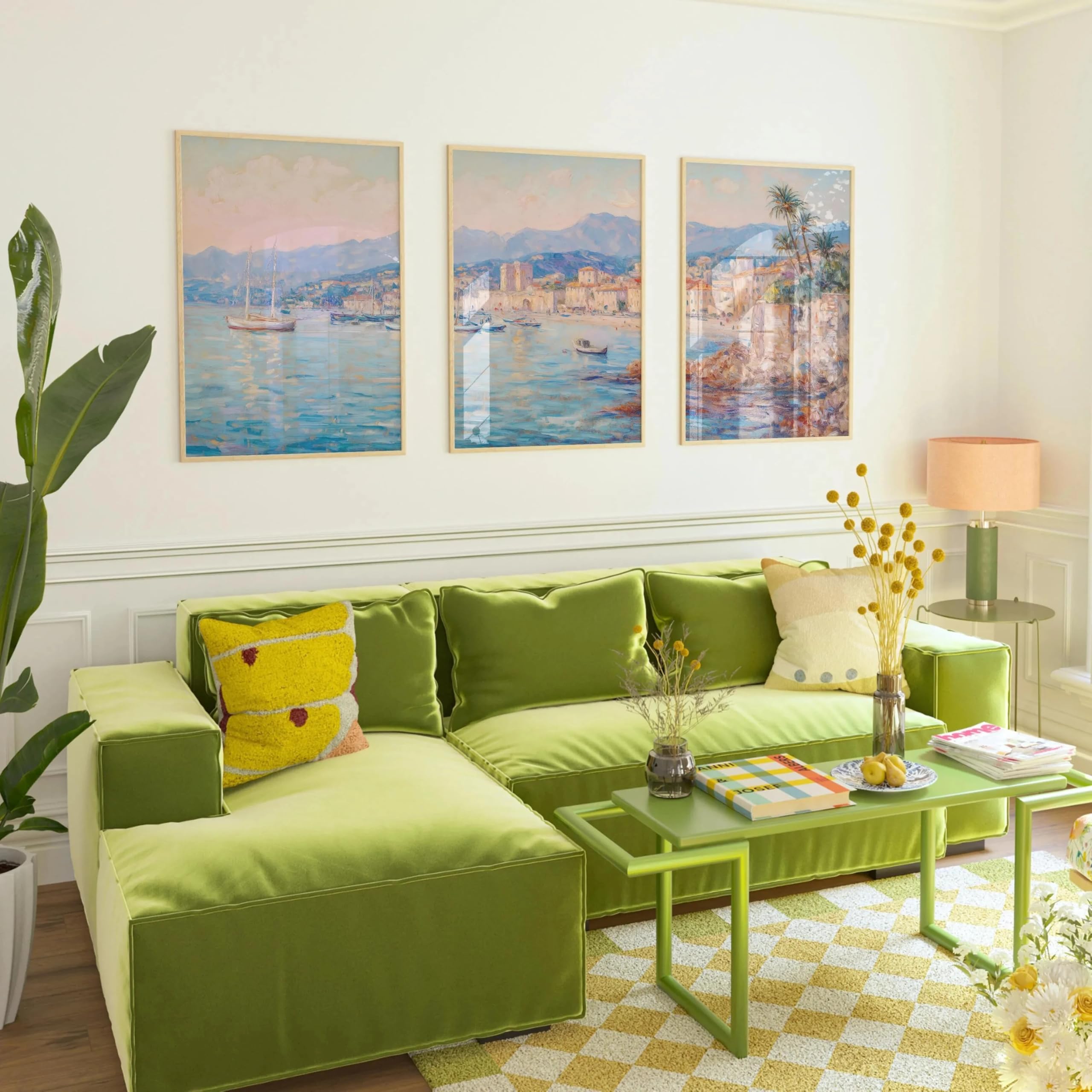 LTjiajuypd Canvas Prints Poster French Riviera Wall Art, Beach House Decor Landscape Coastal Summer Gallery Home Interior Decoration(40x55cm-3Pcs)