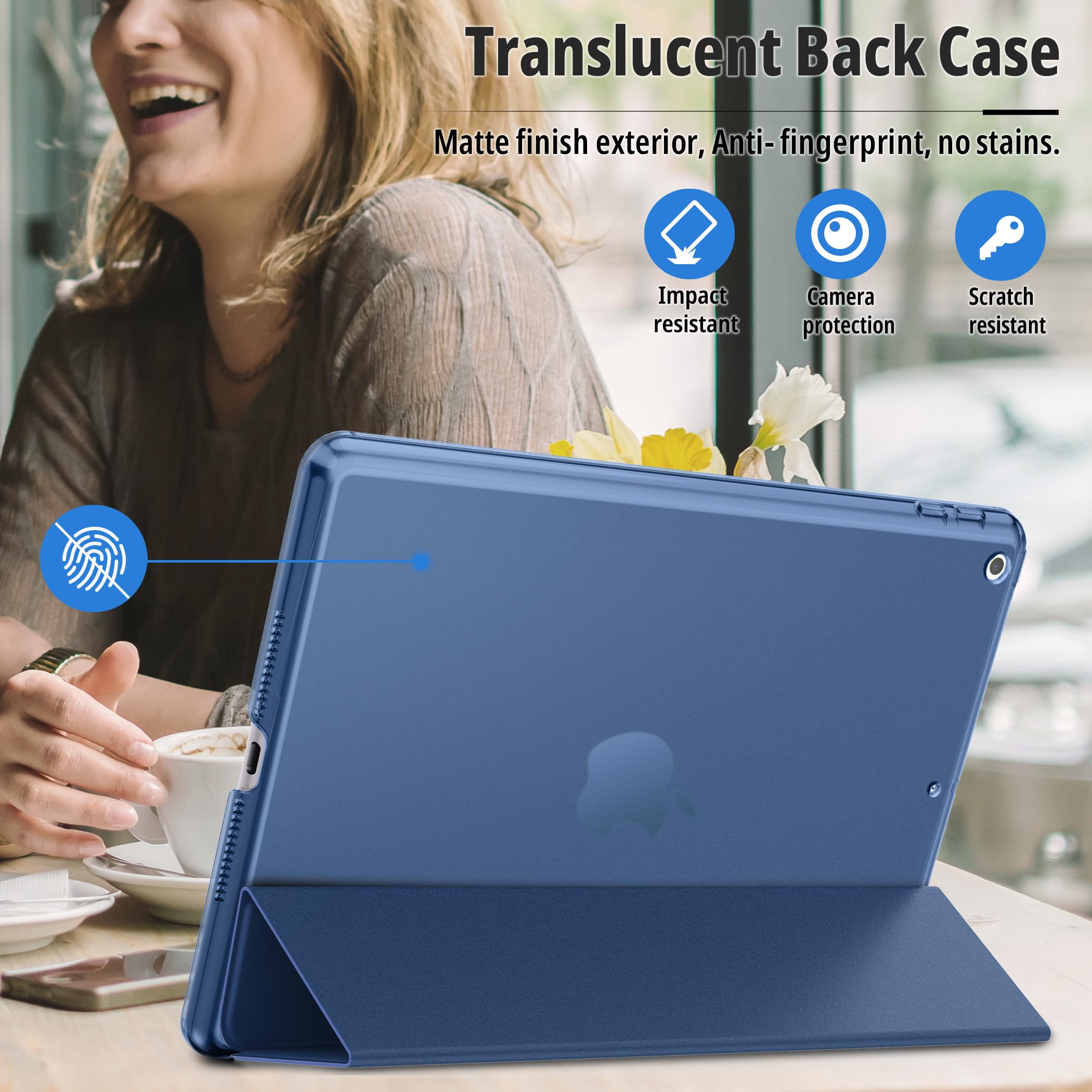 EasyAcc Custodia Cover Compatibile con iPad 9 Generazione/iPad 10.2 2021 2020 2019 / iPad 8. 7. Generazione, Cover Ultra Sottile in Pelle PU, blu navy