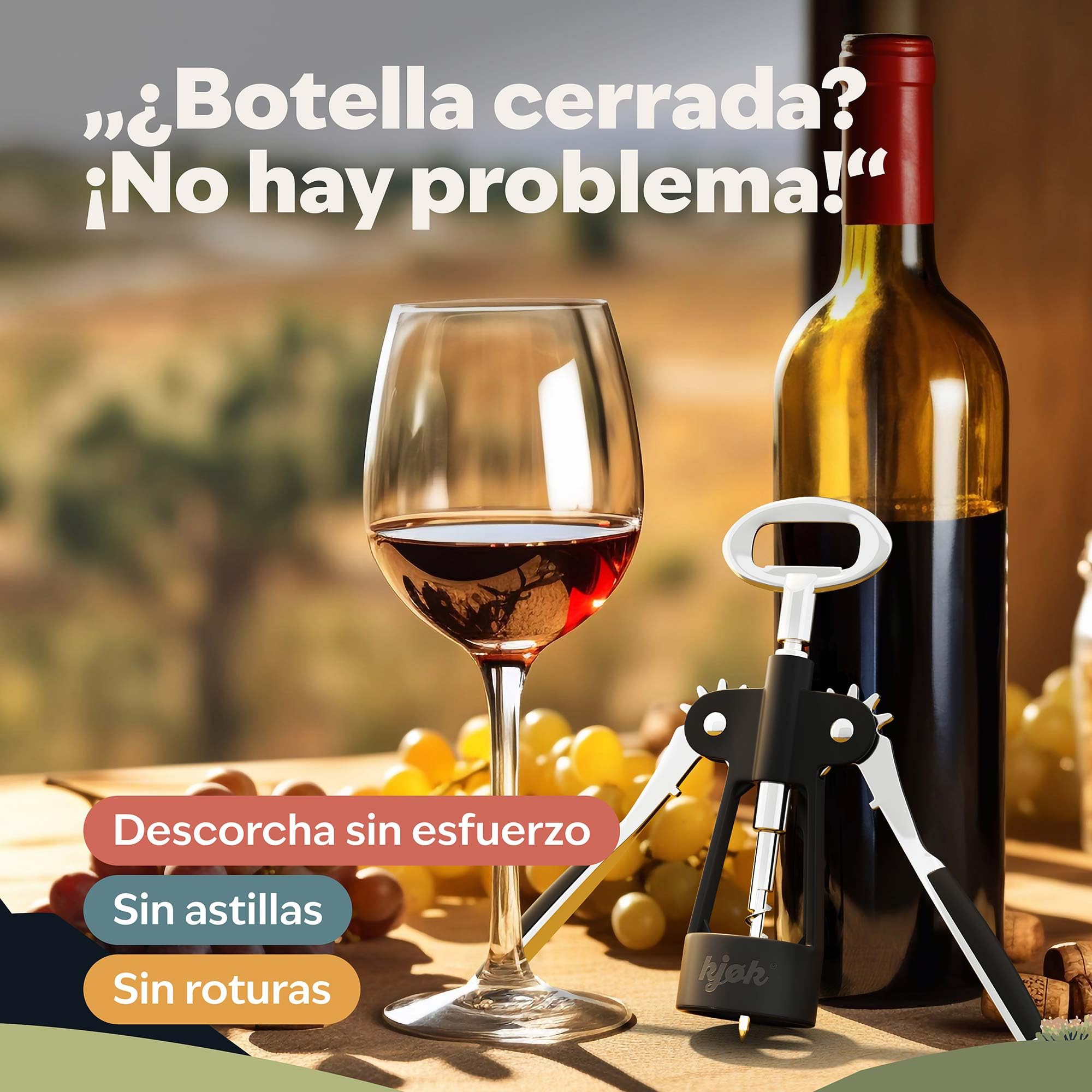kjøk Premium Sacacorchos de alas, abridor de botellas de vino, abrebotellas multifuncional para vino, sacacorchos de aleación de zinc para corchos y botellas con cierre metálico