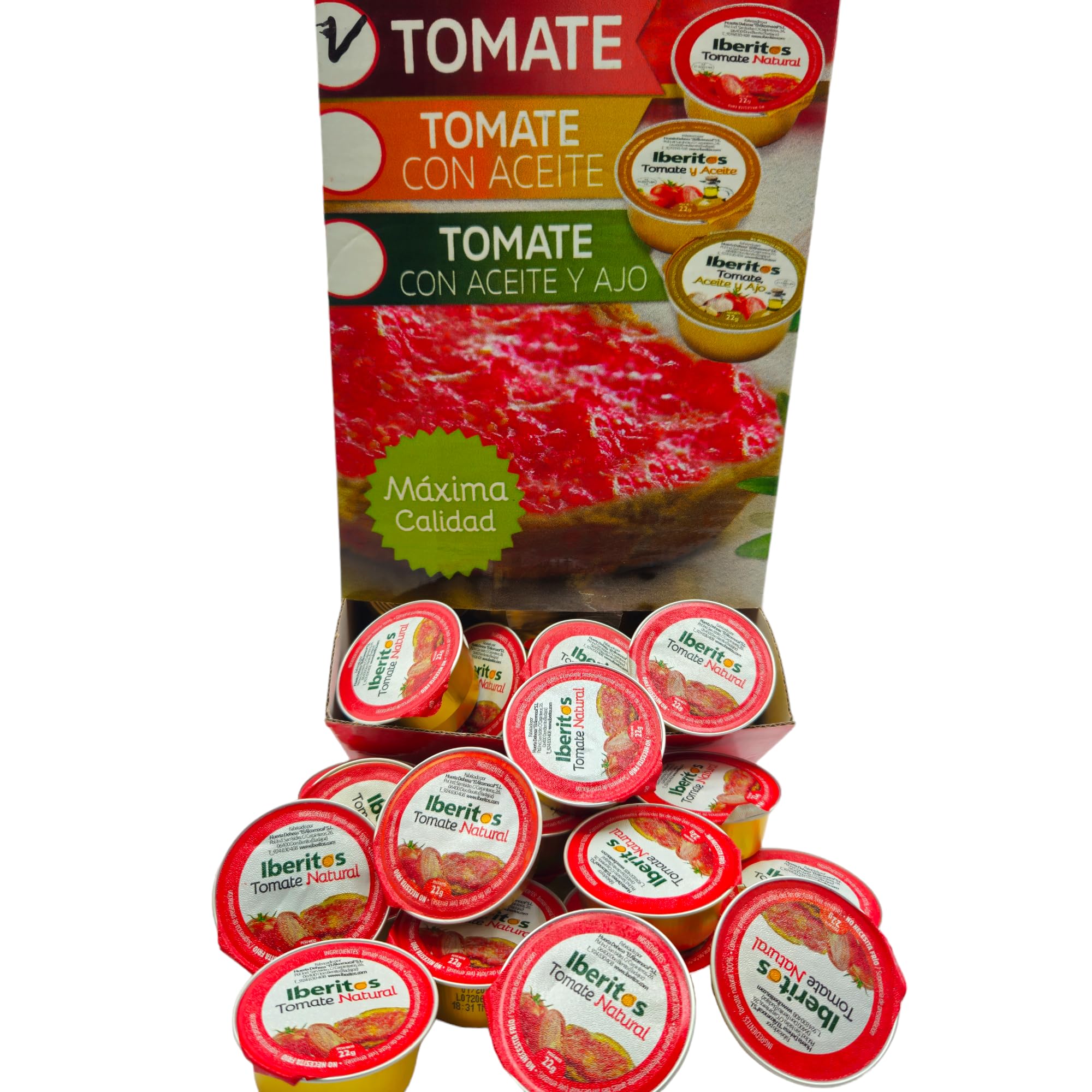 Tomate naturelle râpée monodose Iberitos - Présentoir avec 120 dosettes de 22 grammes - Tomate naturelle râpée - Spécial hôtellerie - Entièrement naturelle
