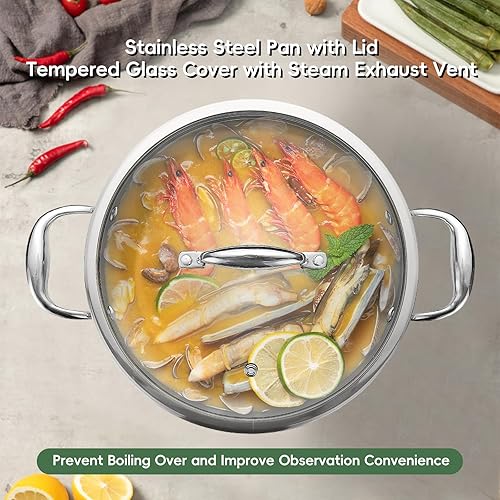 Miniatura 4 de Juego de ollas y sartenes de 11 piezas, acero inoxidable 1810, compatible con inducción, revestimiento sin PFOA, apto para lavavajillas, incluye