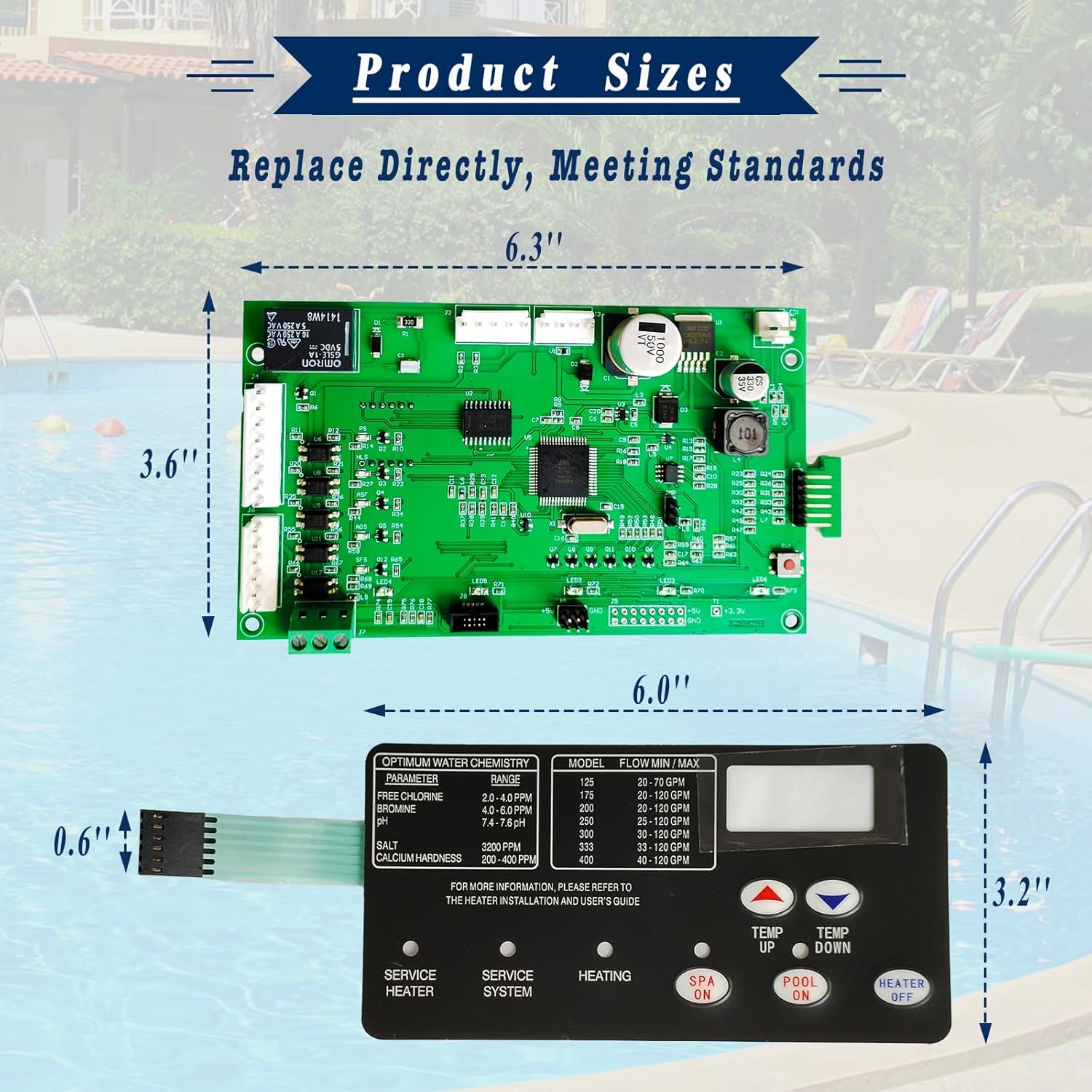 42002-0007s, 461105 Upgraded Control Board kit for Pool Heater, with 472610Z Switch Pad for Pentair Mastertemp Sta-Rite Max-E-Therm NA & LP Series Pool/Spa Heater Replace