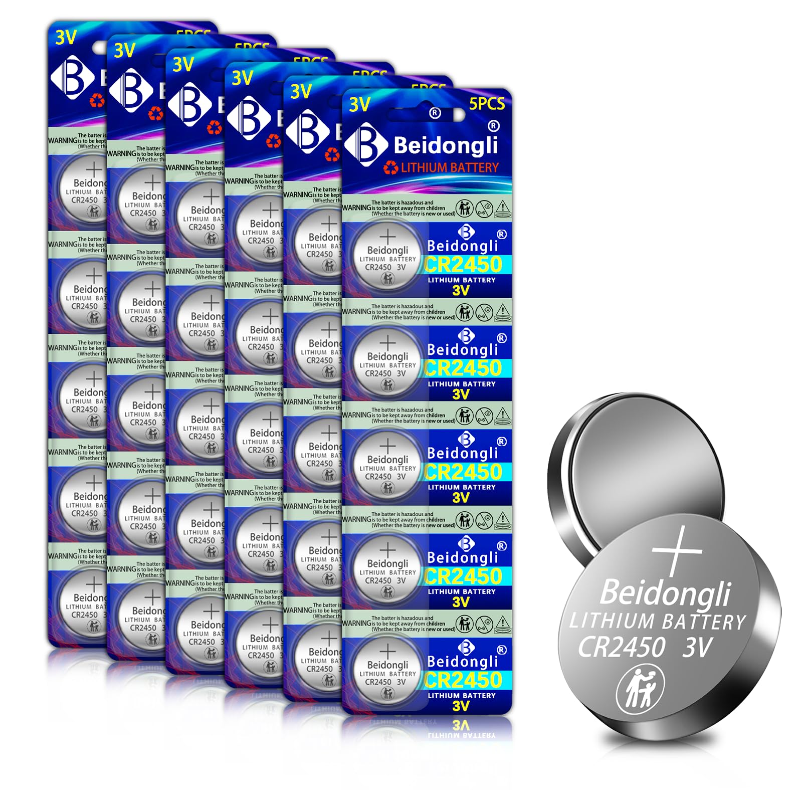 CR2450 3V Lithium Knopfzellen CR 2450 Batterien 30 Stück【5 Jahre LagerGarantie】(CR2450-6-30)