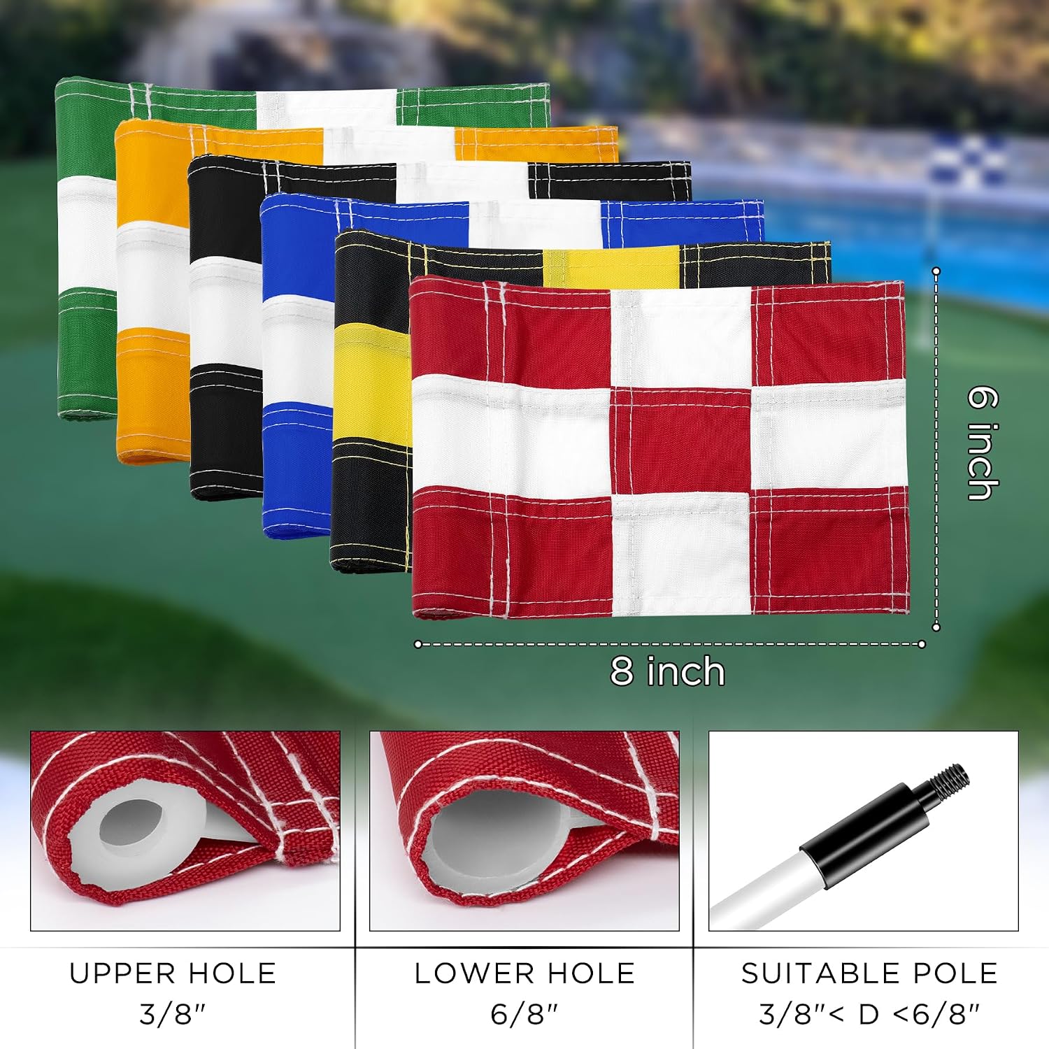 KINGTOP Checkered Golf Flag All 8x6 Inch – 420D Nylon, Tube Inserted – Mini Practice Putting Green Flags for Yard