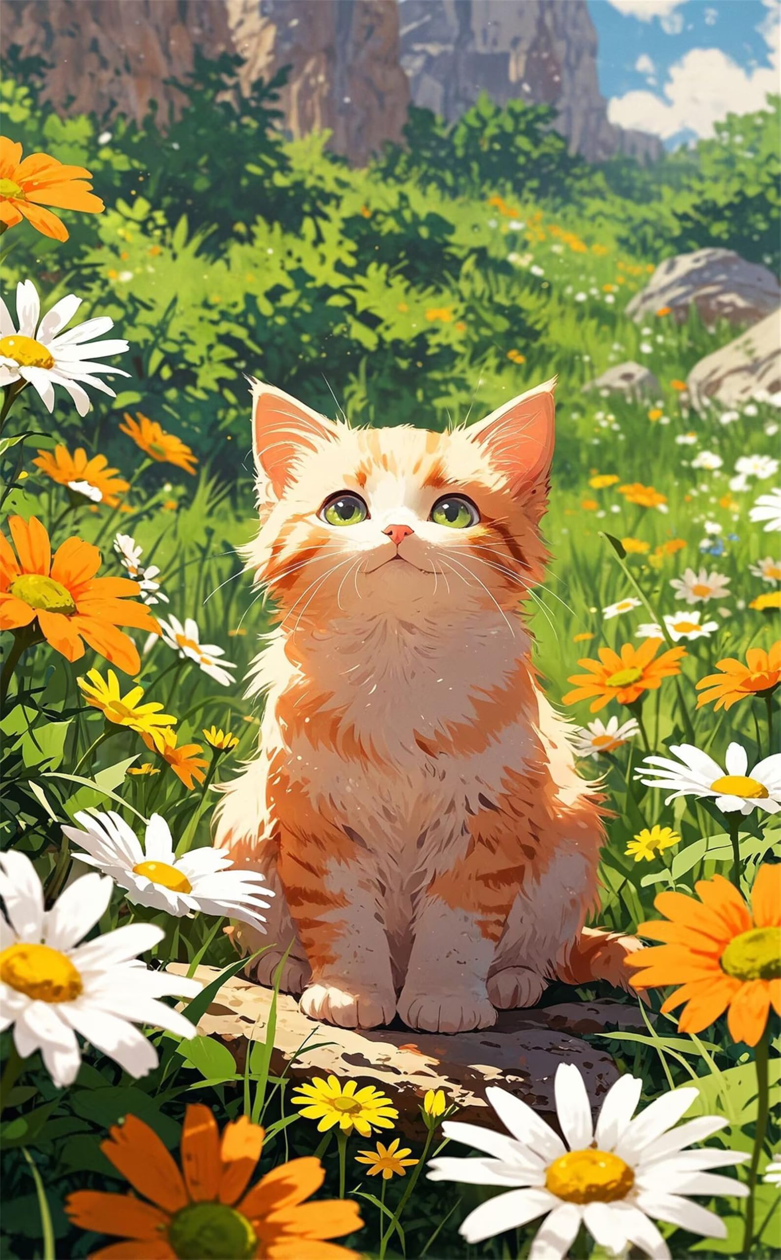 Umfarvt 5D Diamond Painting Erba, Diamond Painting Adulti Gatto Arancione, 65x85cm DIY Square Diamond Painting Kit Completo, Ricamo Diamantini Crystal Art Pittura Diamante per Decorazione Murale