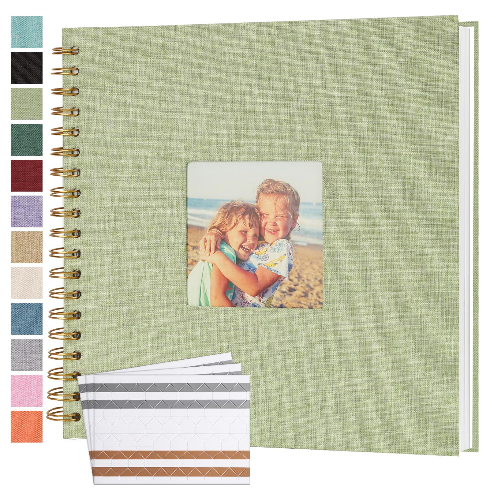 GreenGrass Album fotograficzny 25,4 x 25,4 cm, 80 stron, twarda okładka, papier typu kraft, lniana okładka, album kolekcjonerski, album pamiątkowy, album DIY, album na wesele, dla dziecka, przyjaciela