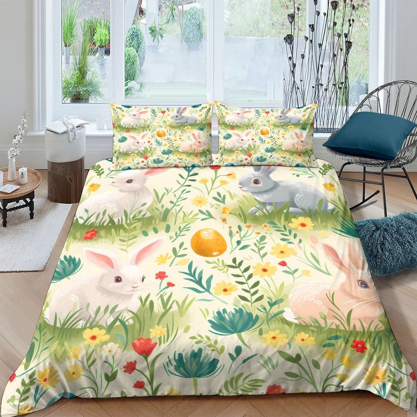 Ctjqhvkz Style-10 3D Printed Bunny Meadow Fitted Sheet Microfiber Soft Breathable Rabbit Floral Mattress Cover For Bedroom Decor Single（135X200cm）