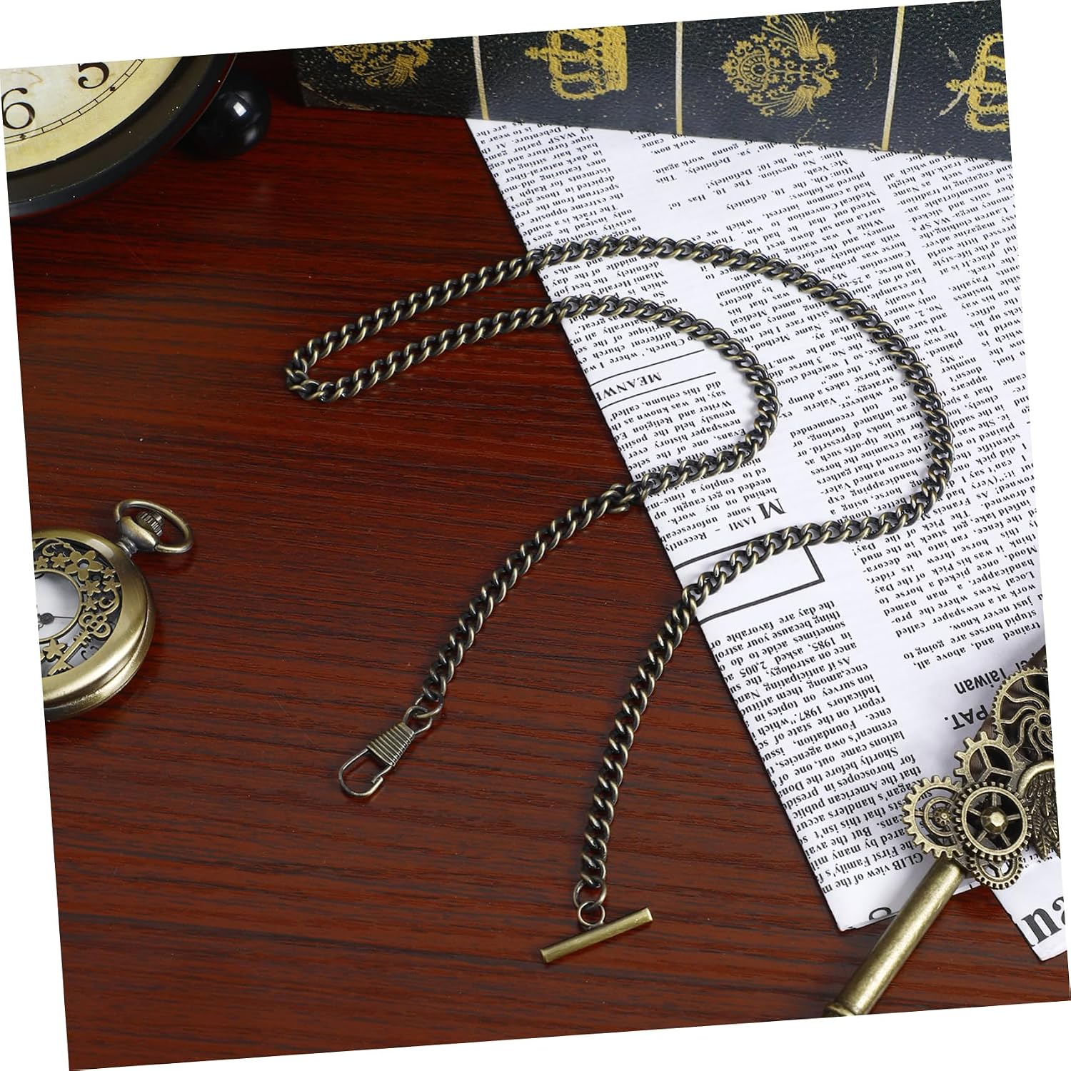 CALLARON Vintage T-bar Pocket Watch Chain for Men Women Durable Bronze Metal Belt Clip for Suits Casual Wear for DIY Fashion Accessories
