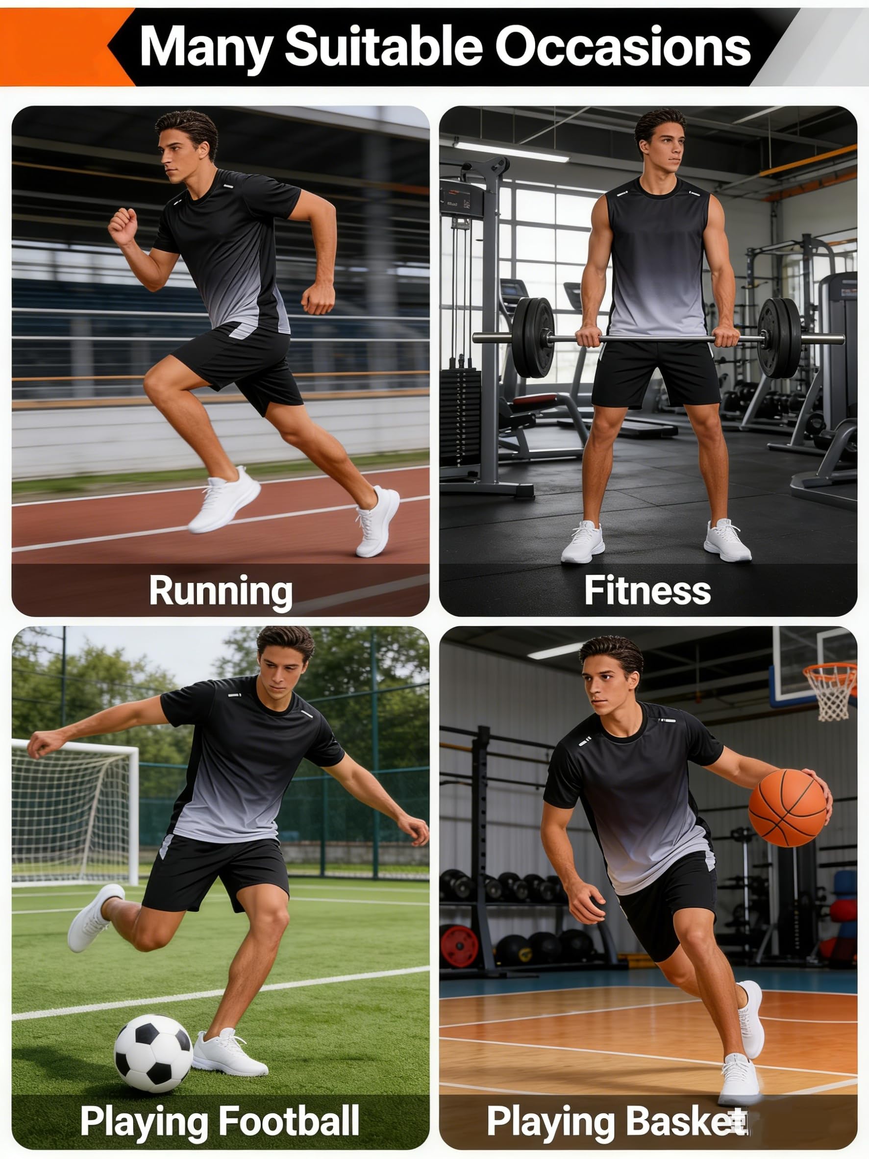 Chándal deportivo transpirable para hombre, camisetas de manga corta y pantalones cortos, conjuntos de entrenamiento atléticos para correr y gimnasio — view 6