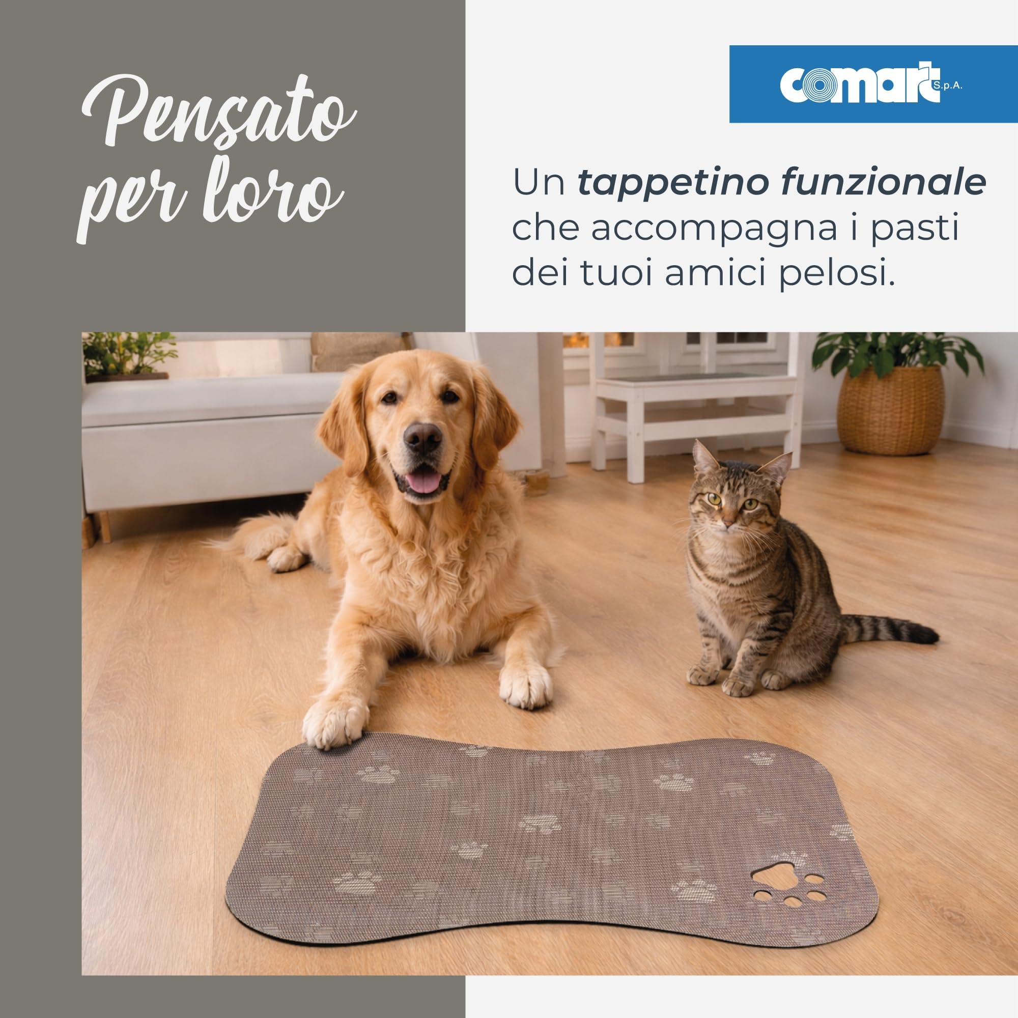 Comart - Teppich Napfuntersetzer Doggy - 40 x 60 cm - Hunde und Katzen - Pfoten beige