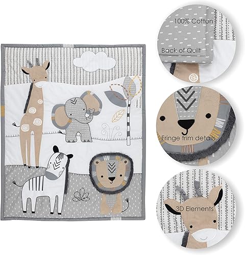 Miniatura 4 de Lambs  Ivy Jungle Safari - Juego de ropa de cama de 6 piezas para cuna de bebé grisbronceadoblanco