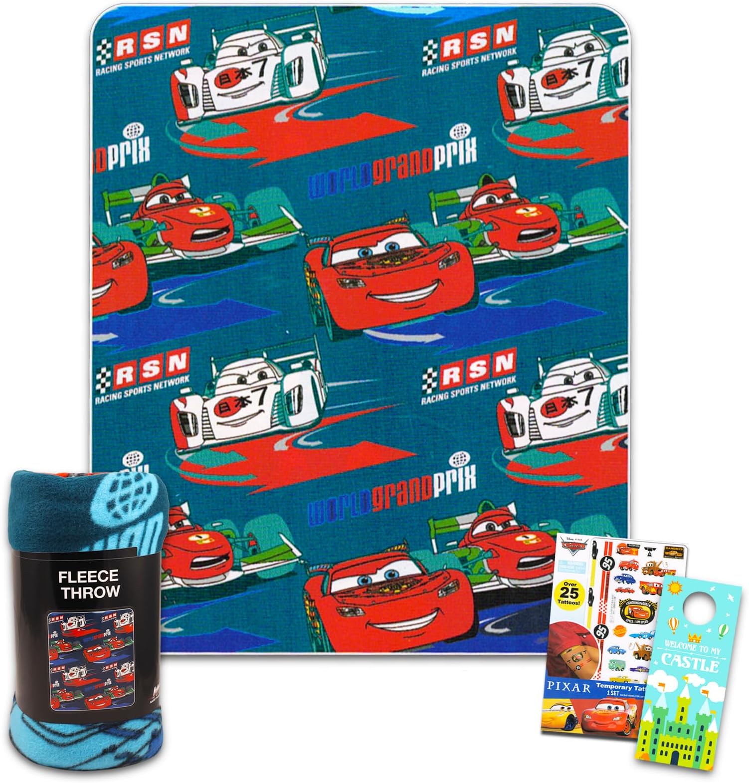 Disney Pixar Cars Blanket Set - Bundle with 45x60 Lightning McQueen Blanket, Disney Cars Reusable Tote, Stickers, More | Bed Sheets, Room Decor for Boys
