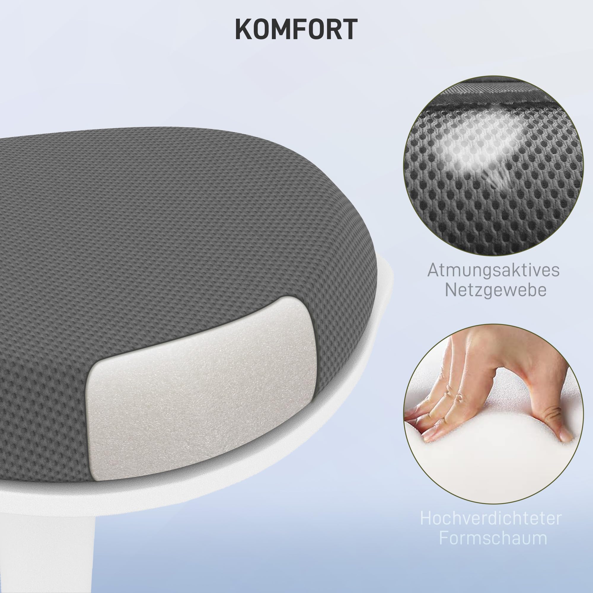 HOMCOM Sitzhocker 56,5-71,5 cm Höhenverstellbar Drehstuhl für Büro Grau