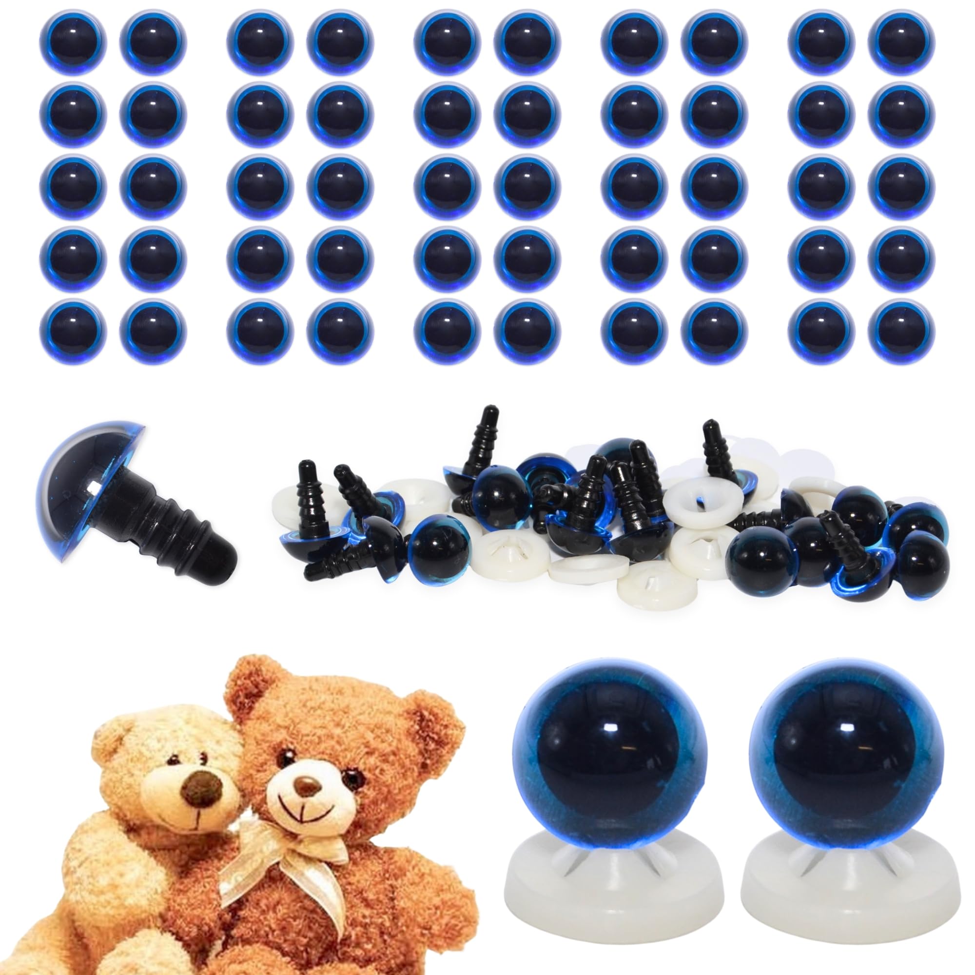 celloexpress 12mm Transparent Blue Eyes with Plastic Backs - Safety Eyes for Soft Toy Teddy Bear Animal Making (Pack of 25 works)