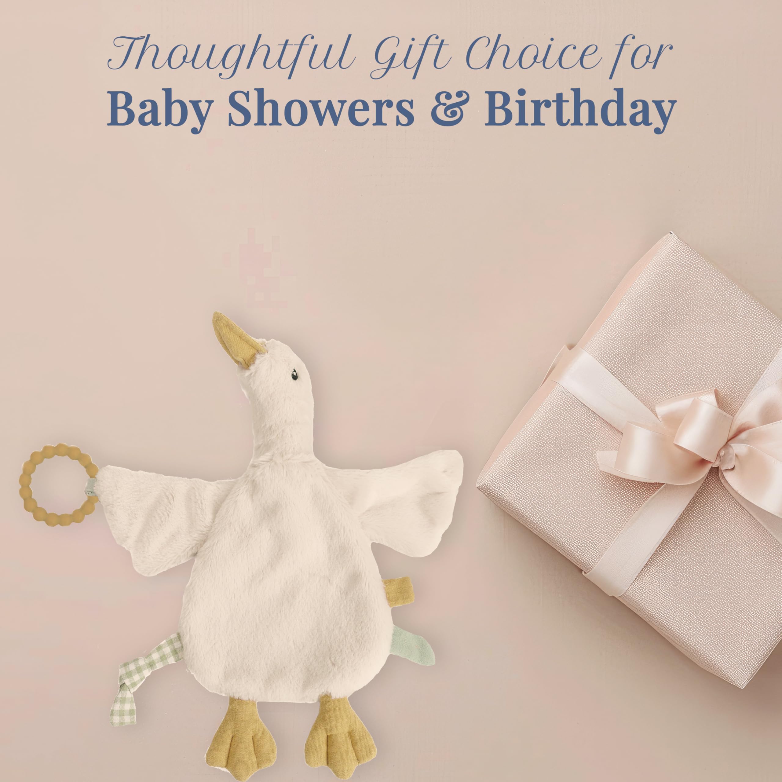 MON AMI PRU Goose Massaggiagengive Lovie | Coperta di sicurezza per bambini con massaggiagengive in silicone, morbido peluche Lovey per sollievo e comfort della dentizione