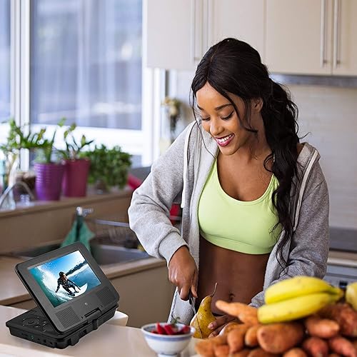 Miniatura 2 de Reproductor de DVD portátil Ematic Swivel con auriculares y bolsa a juego, Negro), EPD707BL