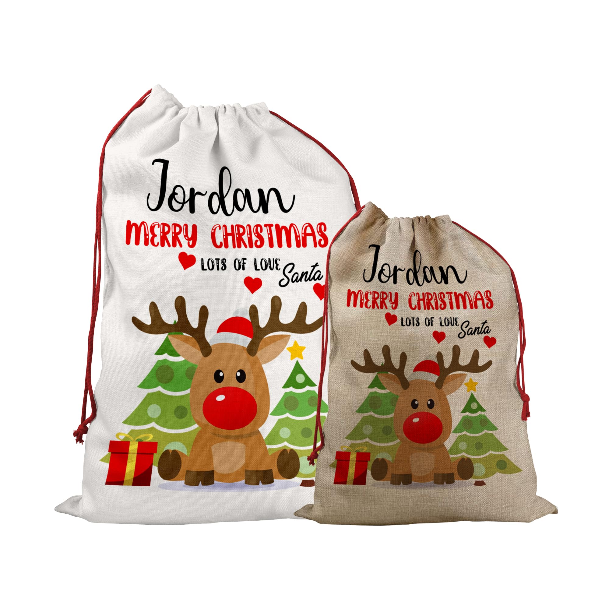Print Maniacs Red Personalised Any Name Christmas Secret Santa Sack Bag Gift Stocking Rudolph Reindeer