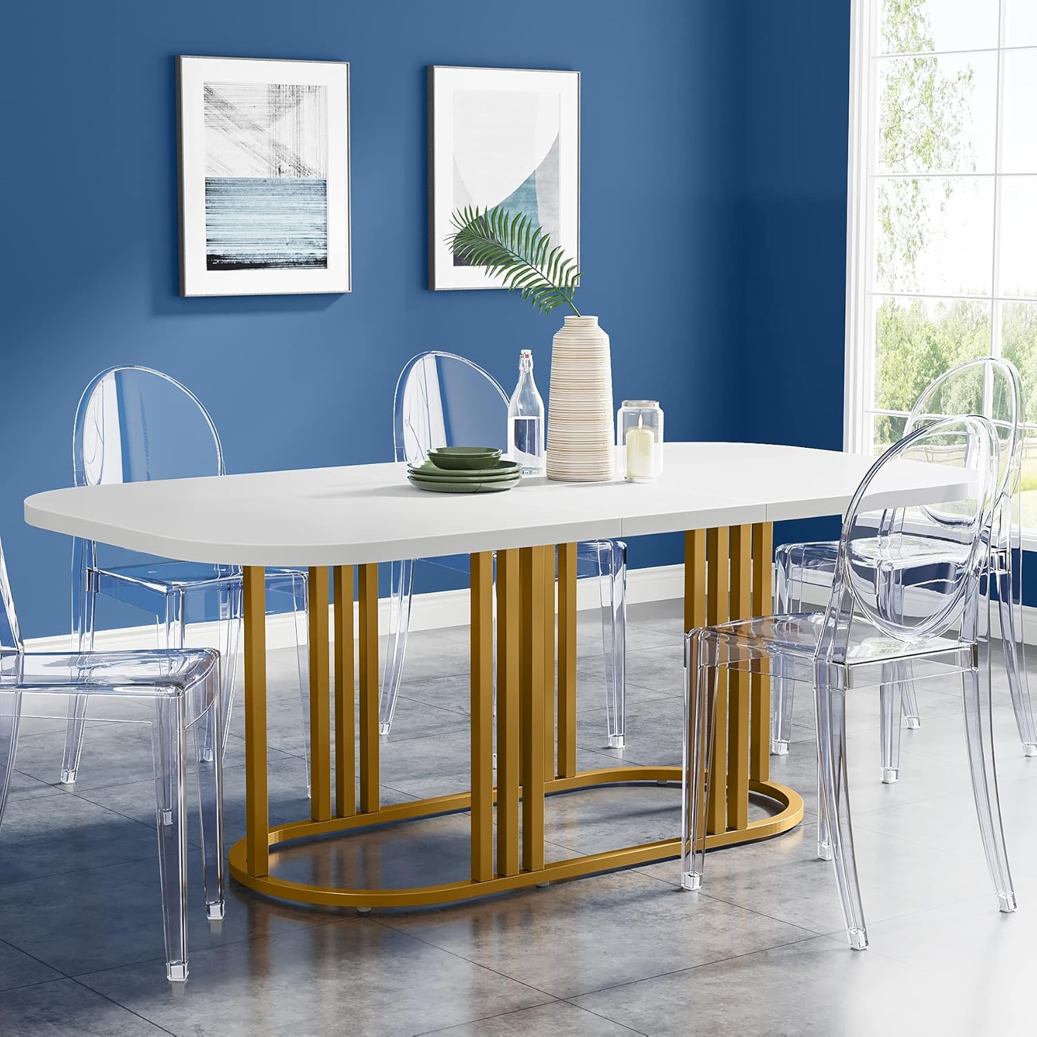 Amazon.com - Tribesigns Gold Dining Table for 6, 71” Modern White ...