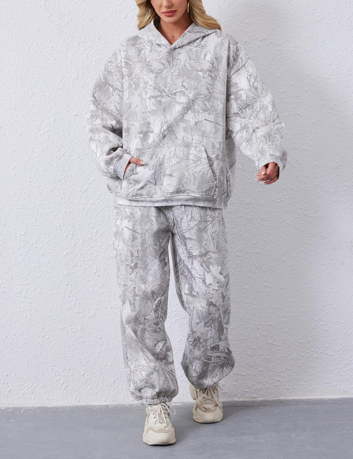 Camo Sweatsuits for Women 2 Piece Outfits Maple Leaf Print Hoodie Sweat Sets Pants Camouflage Tracksuits Lounge sets - Image 2