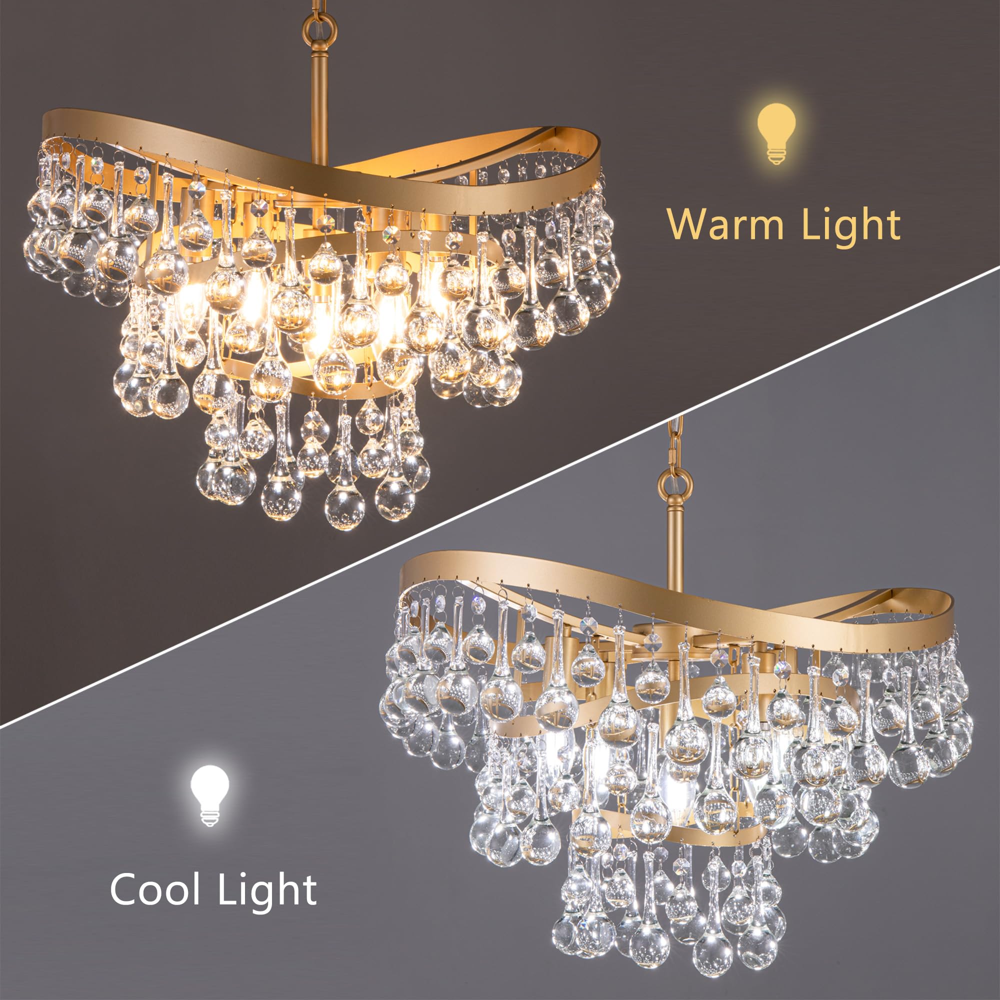 Wellmet 5 Lights Modern Crystal Chandelier, 3 Tiers Luxury Gold Crystal Chandelier, 20" Ceiling Pendant Ceiling Light Fixture for Dining Room, Living Room, Kitchen Island, Bedroom, Entryway, Foyer