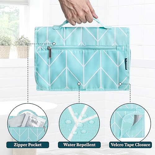 Miniatura 5 de PAVILIA Neceser colgante para mujeres y hombres, kit de viaje plegable grande, organizador de artículos de aseo personal, bolsa de maquillaje Teal