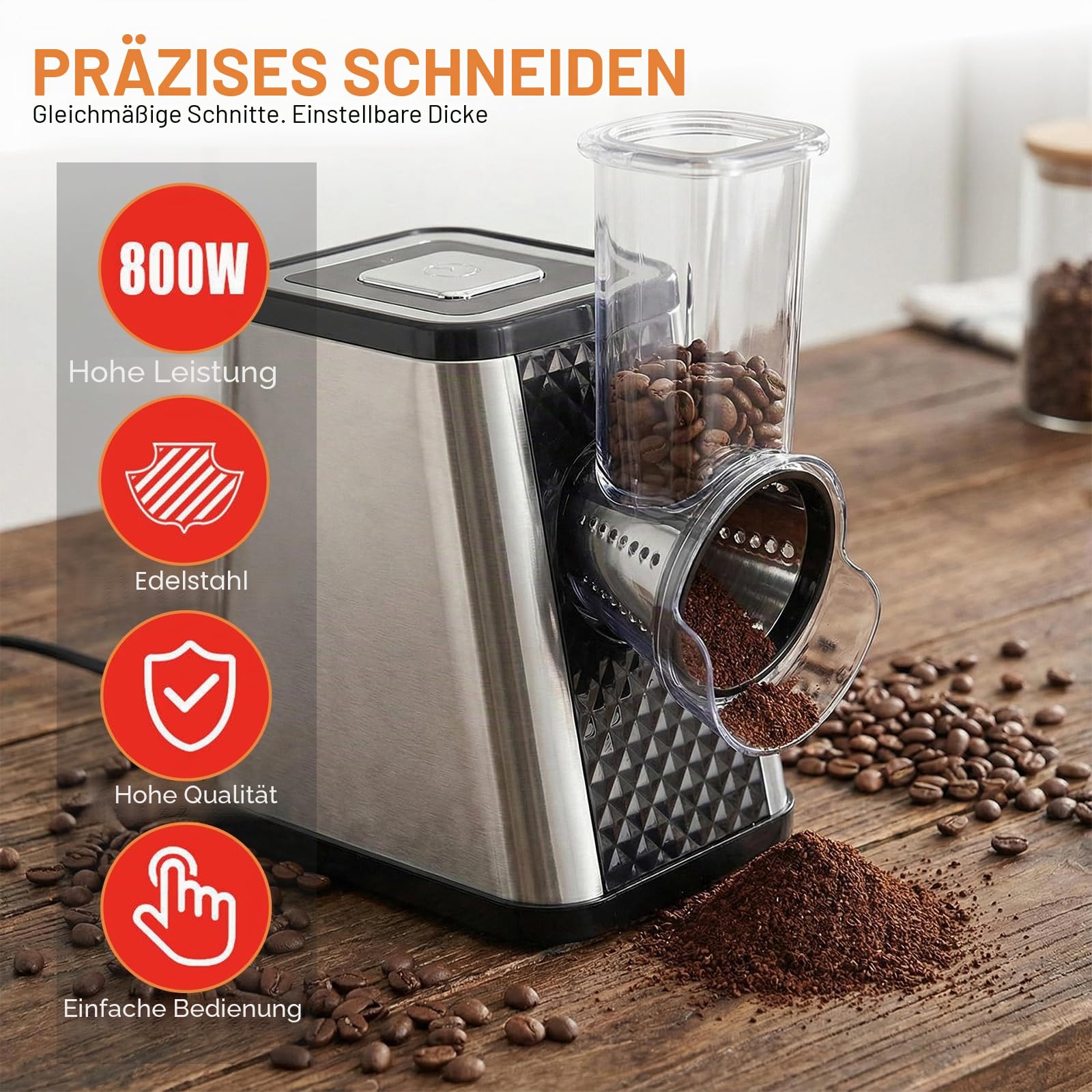 Gemüseschneider Elektrisch 5-in-1, 500W Elektrischer Gemüsehobel mit 5 Edelstahl-Klingen für Käse, Gemüse, Obst – Elektrische Küchenreibe & Gemüsereibe