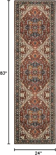 Vista 362 de Moynesa Alfombra de pasillo ultrafina lavable, vintage, de 2 pies 6 x 8 pulgadas, antideslizante, resistente a las manchas, resistente a
