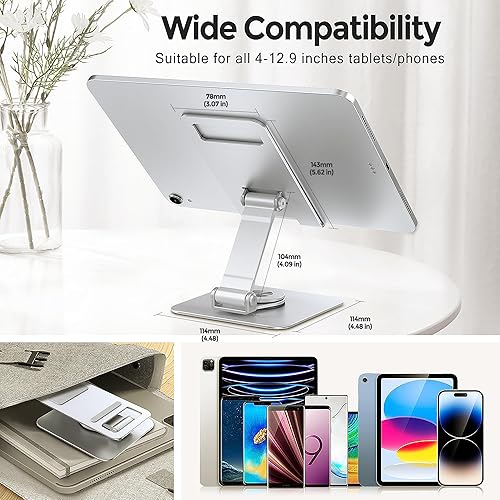 Miniatura 5 de Soporte para tableta, soporte plegable de aluminio giratorio de 360 para escritorio, compatible con iPad Pro 10.5, 11, 12.9, Air Mini 2 3 4 5 6,