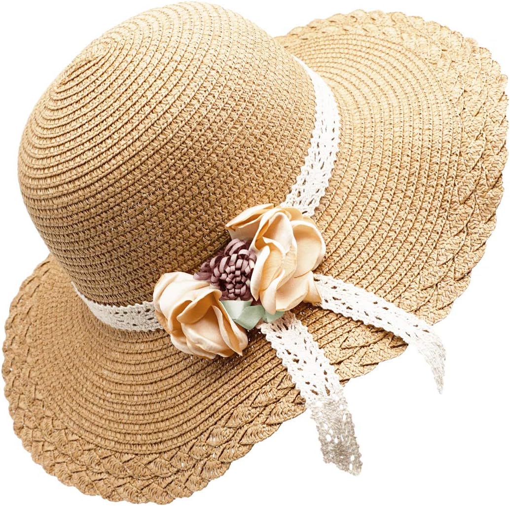 Bienvenu Little Girl Kids Summer Straw Hat Wide Brim Floppy Beach Sun Visor Hat