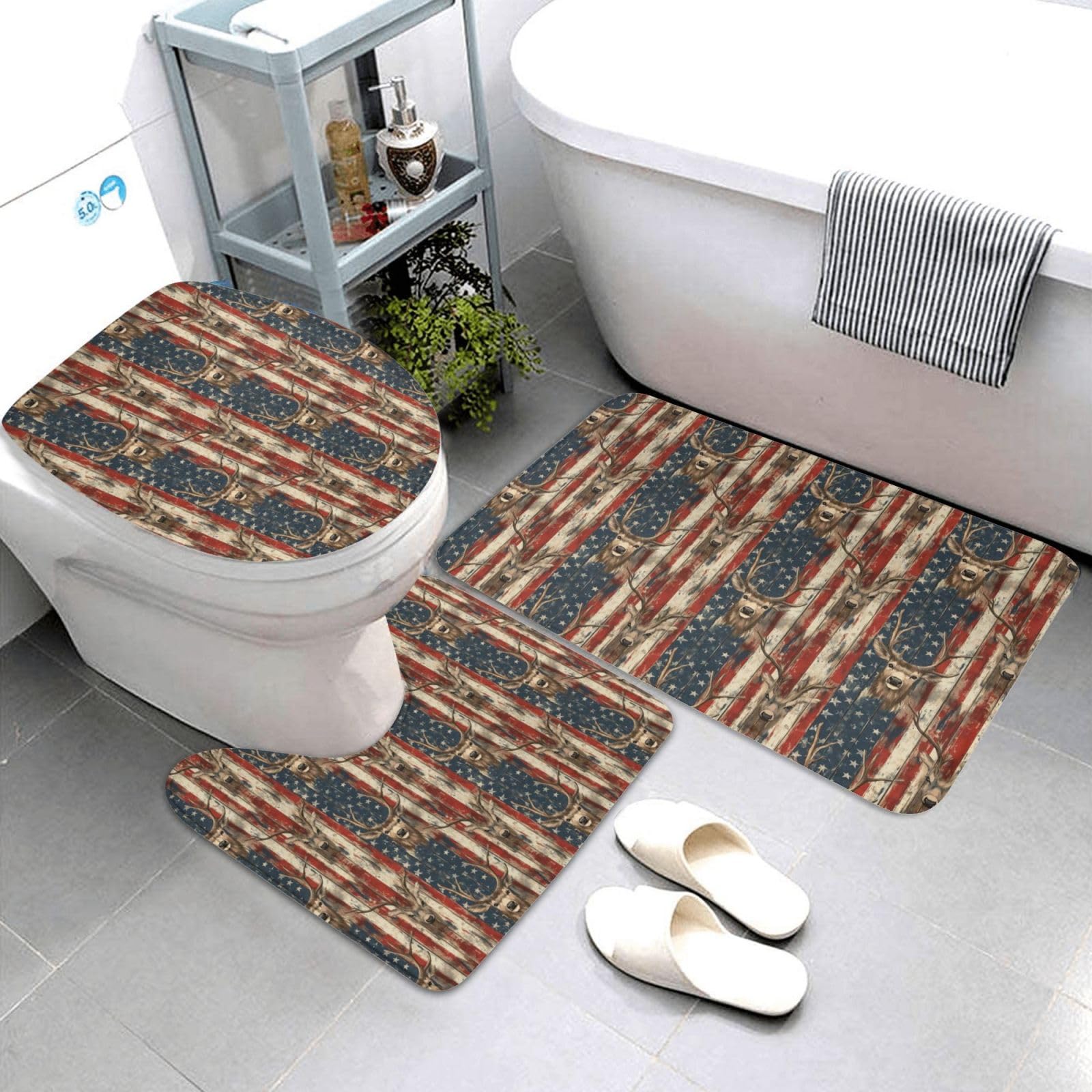 Lot de 3 tapis de salle de bain lavables et tapis de contour U