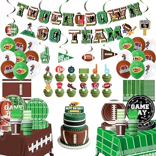 Football Birthday Party Decorations, Football Birthday Party Supplies Include Balloons, Plates, Napkins, Cake Toppers, Tablecloths and Banners, Suitable for Football Game Day, Serve 20