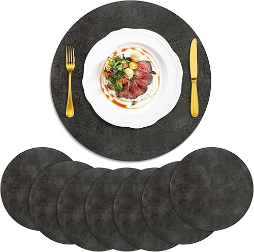 Miniatura 22 de ADRIMER Manteles individuales redondos resistentes al calor, juego de 8 manteles individuales lavables, impermeables, manteles individuales de piel