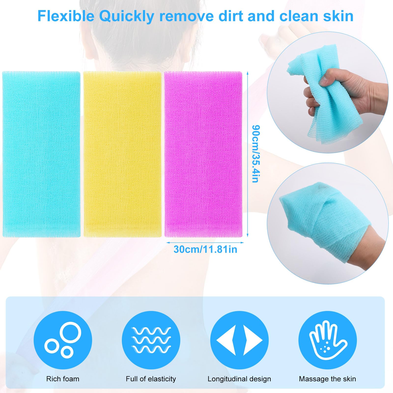 Paño exfoliante para la espalda, 4 unidades, toalla exfoliante de lufa, toalla japonesa, esponja de lufa, red de trapo, arandela de espalda