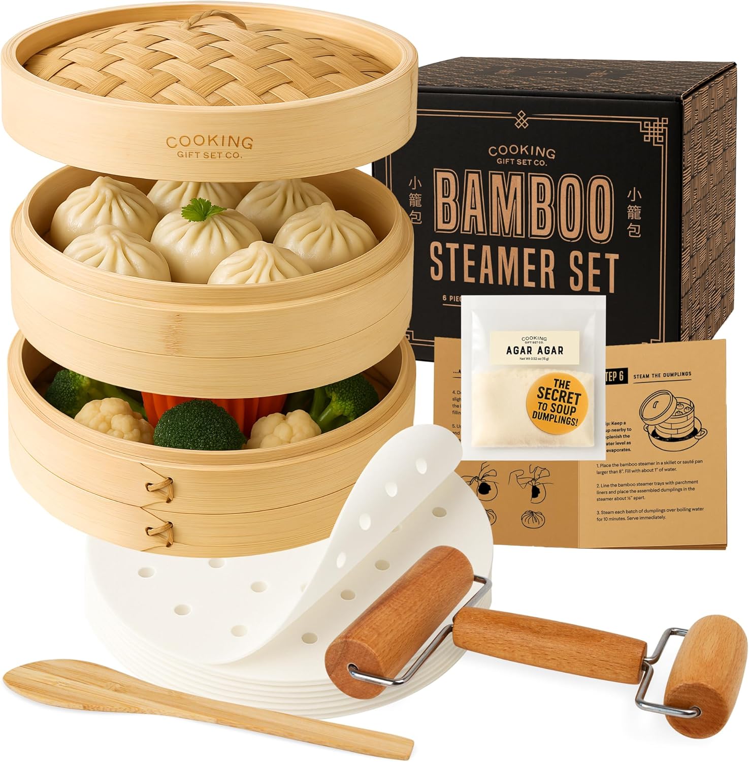 2-Tier Bamboo Steamer Set for Soup Dumplings