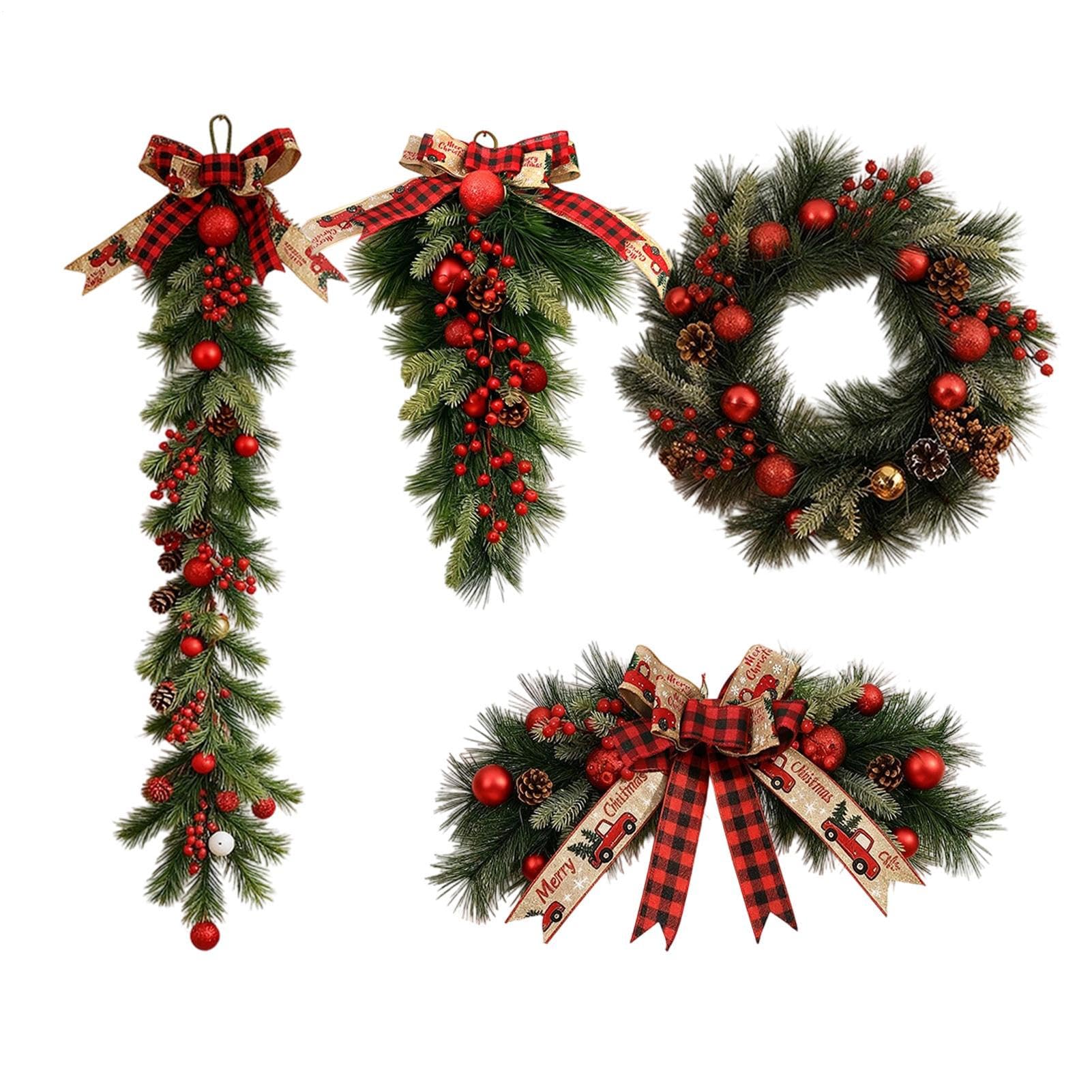 Couronne de pin LED de 40cm décoration Noël intérieure faux feuillage pommes de pin
