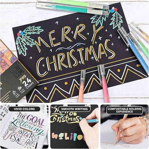 Miniatura 4 de Bolígrafos de gel acrílico 3D de 24 colores y cuaderno de bocetos de papel negro para dibujo, bolígrafo de tinta acrílica de punta fina de 0.039 in,