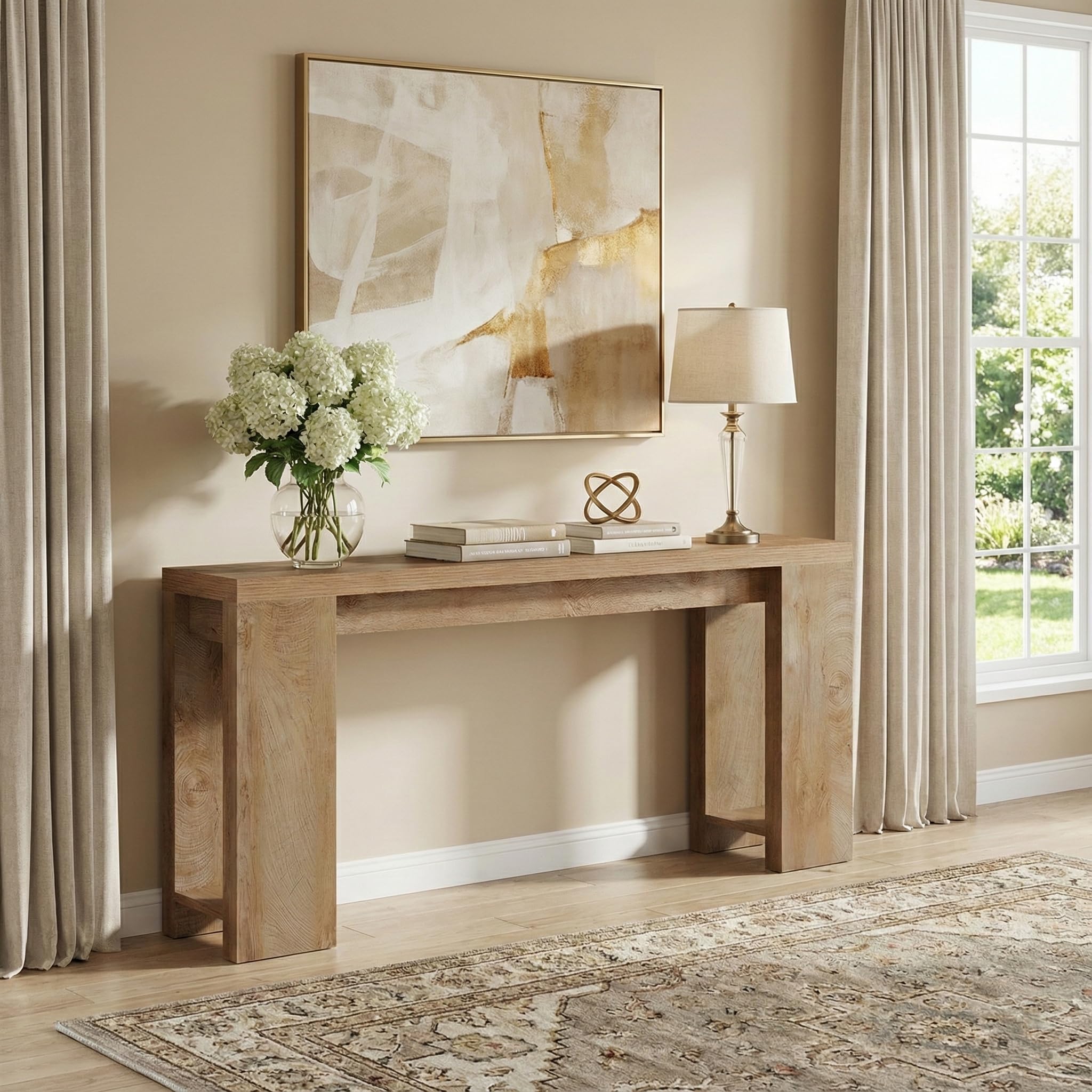 Lailang Tavolo consolle 160 cm, design compatto, extra lungo, in stile rustico, per ingresso, corridoio, soggiorno per arredamento moderno
