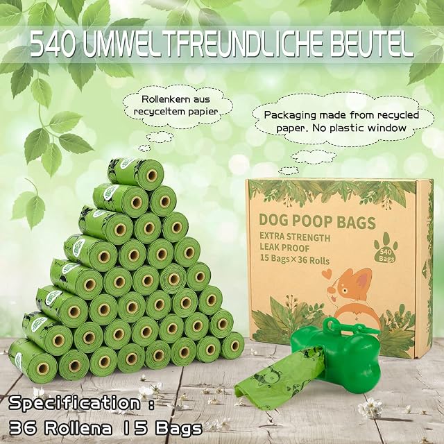 Foto 5 de 7 de ZPQAODI 540 Unidades/36 Rollos Bolsas para Excrementos de Perro, Bolsas para Caca de Perro con 1 dispensador