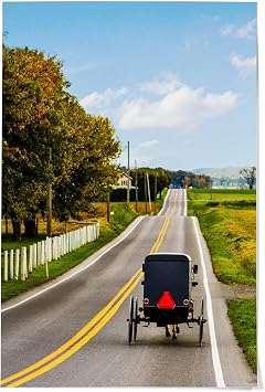 Lantern Press 36x54 Inch Giclee Print, Amish Buggy on Country Road