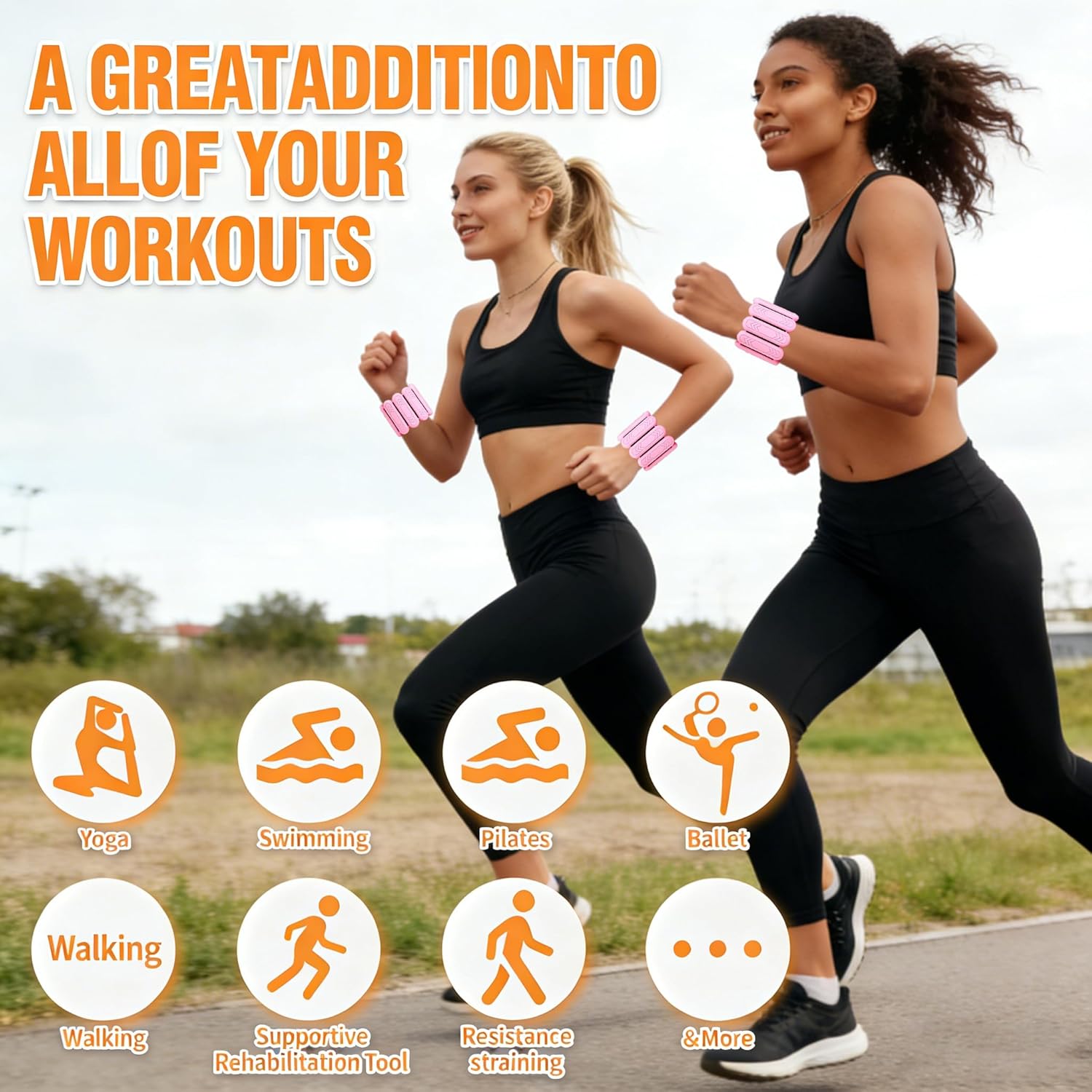 Wrist & Ankle Weights for Women Men, 1lb/2lb/4lb Set of 2 - Adjustable Wearable Weighted Bands, Waterproof Silicone Arm & Leg Weights for Pilates, Yoga, Walking, Dance, Home Workout & Gym