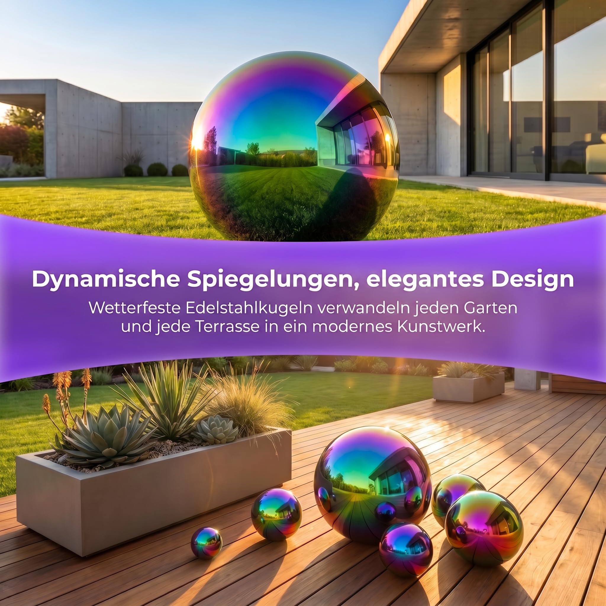 6 Stück Regenbogen Edelstahl Gartenkugeln 15cm - Bunte Spiegelkugeln Reflektierende Dekokugeln, Wetterfest Teichkugeln für Außen Garten Terrasse Wohnzimmer Deko